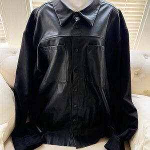 Novamen Men's Black Faux Leather Shirt Jacket